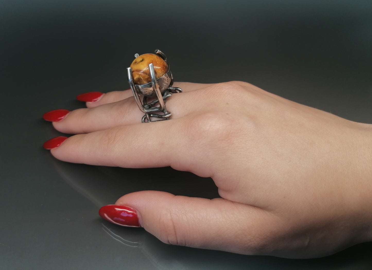 Unique ring with amber