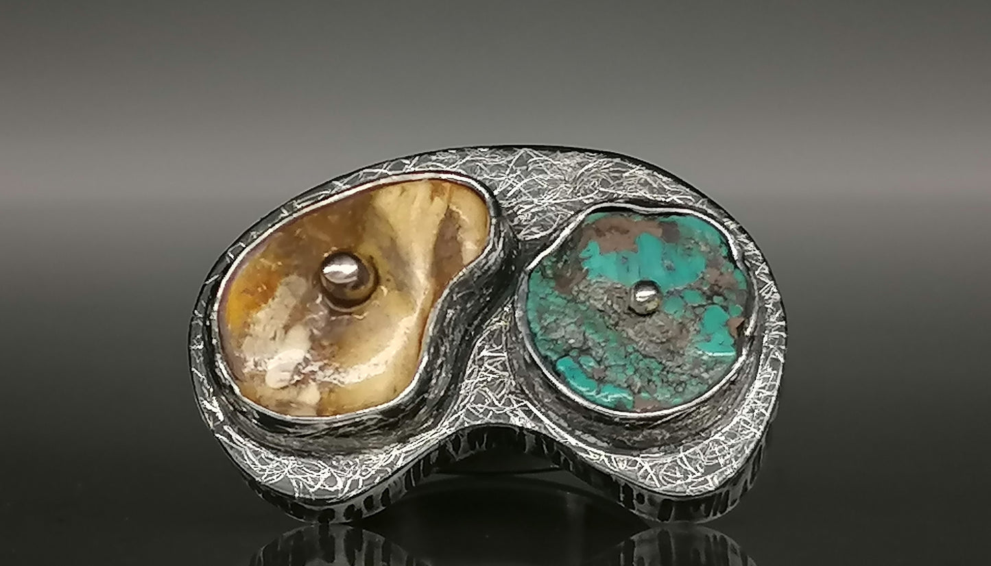 Ring mit Türkis und Bernstein