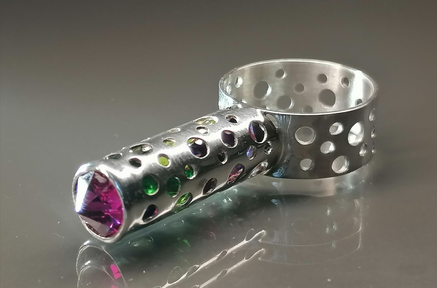 Rainbow ring with zircons