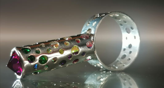 Rainbow ring with zircons