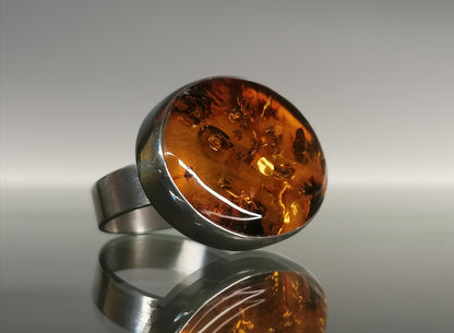 Silver ring with oval amber 