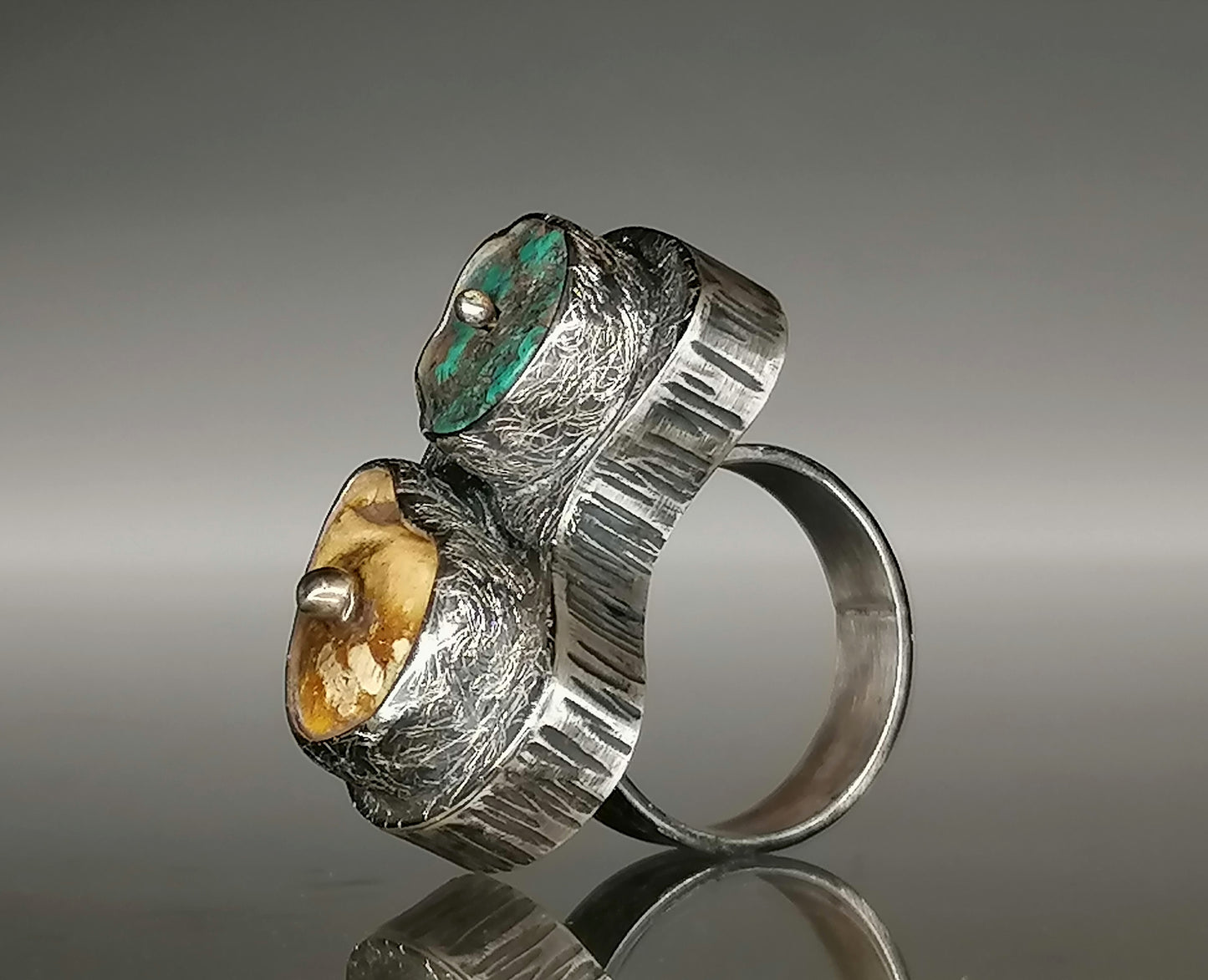 Ring with turquoise and amber