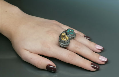 Ring with turquoise and amber