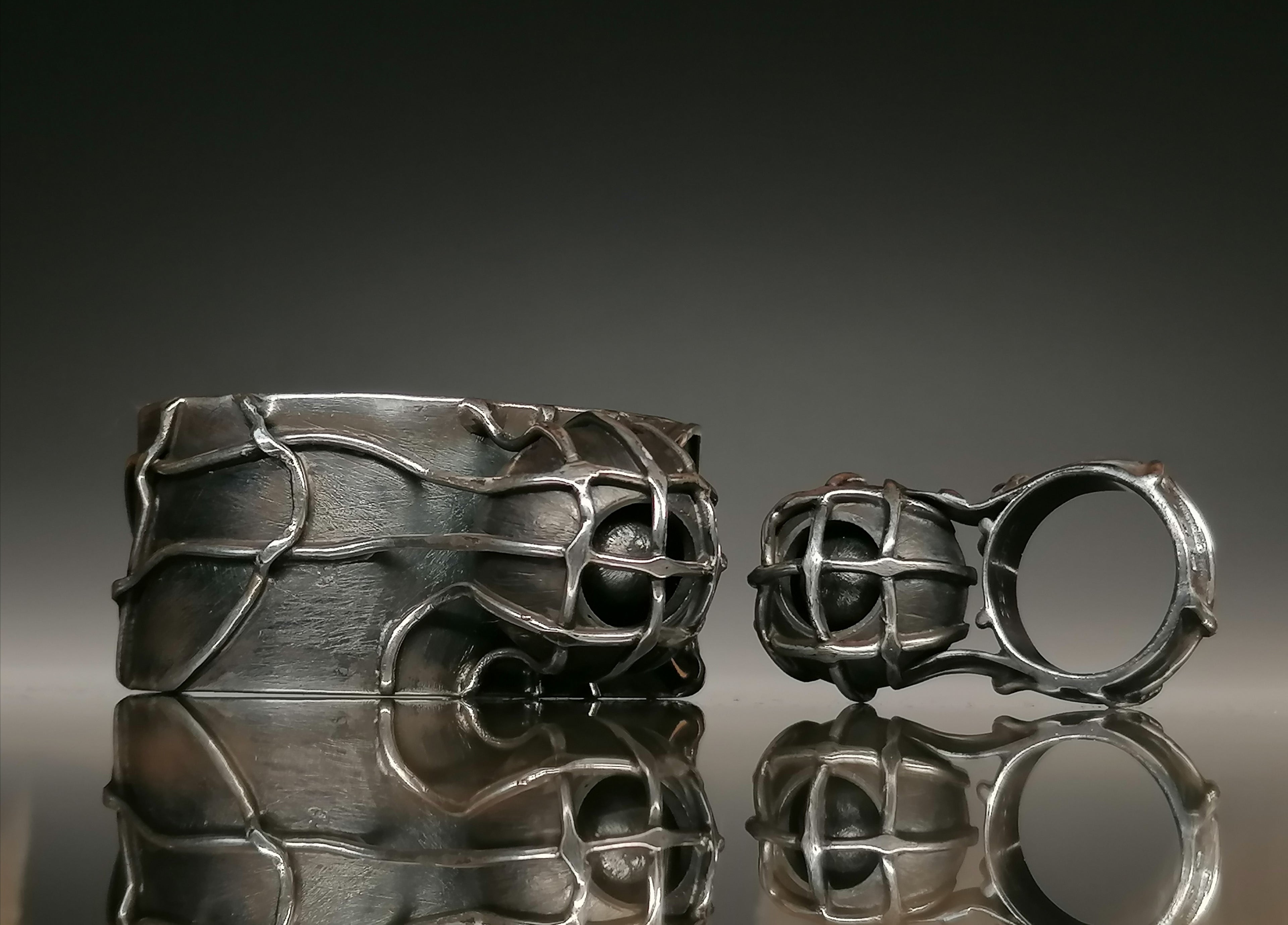 Komplet srebro / bransoleta pierścionek