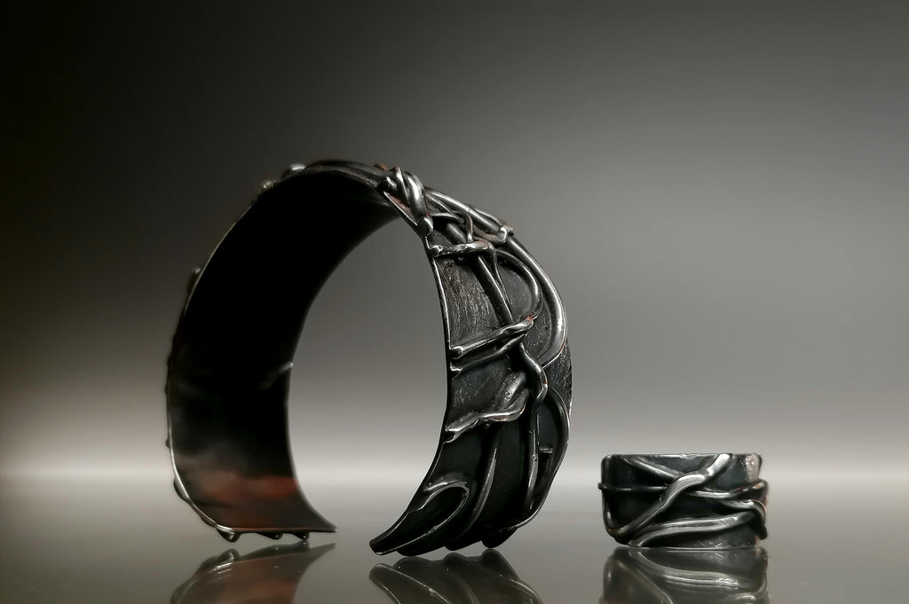 Komplet srebro / bransoleta pierścionek " KORZENIE"