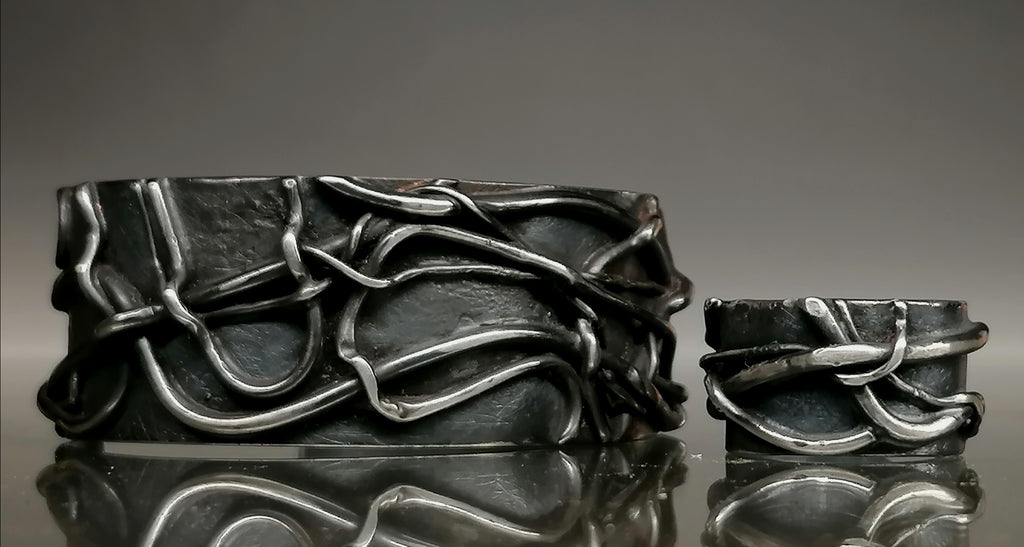 Komplet srebro / bransoleta pierścionek " KORZENIE"