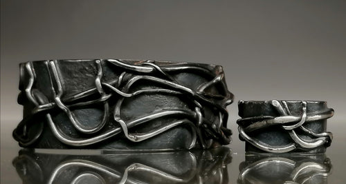 Komplet srebro / bransoleta pierścionek " KORZENIE"