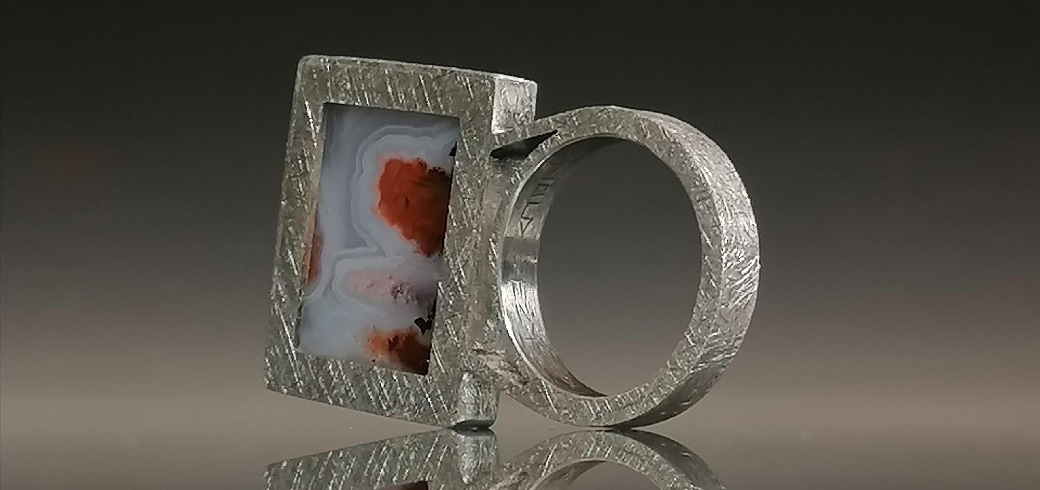 Pierścień srebro / Agat Marokański " EKRAN"