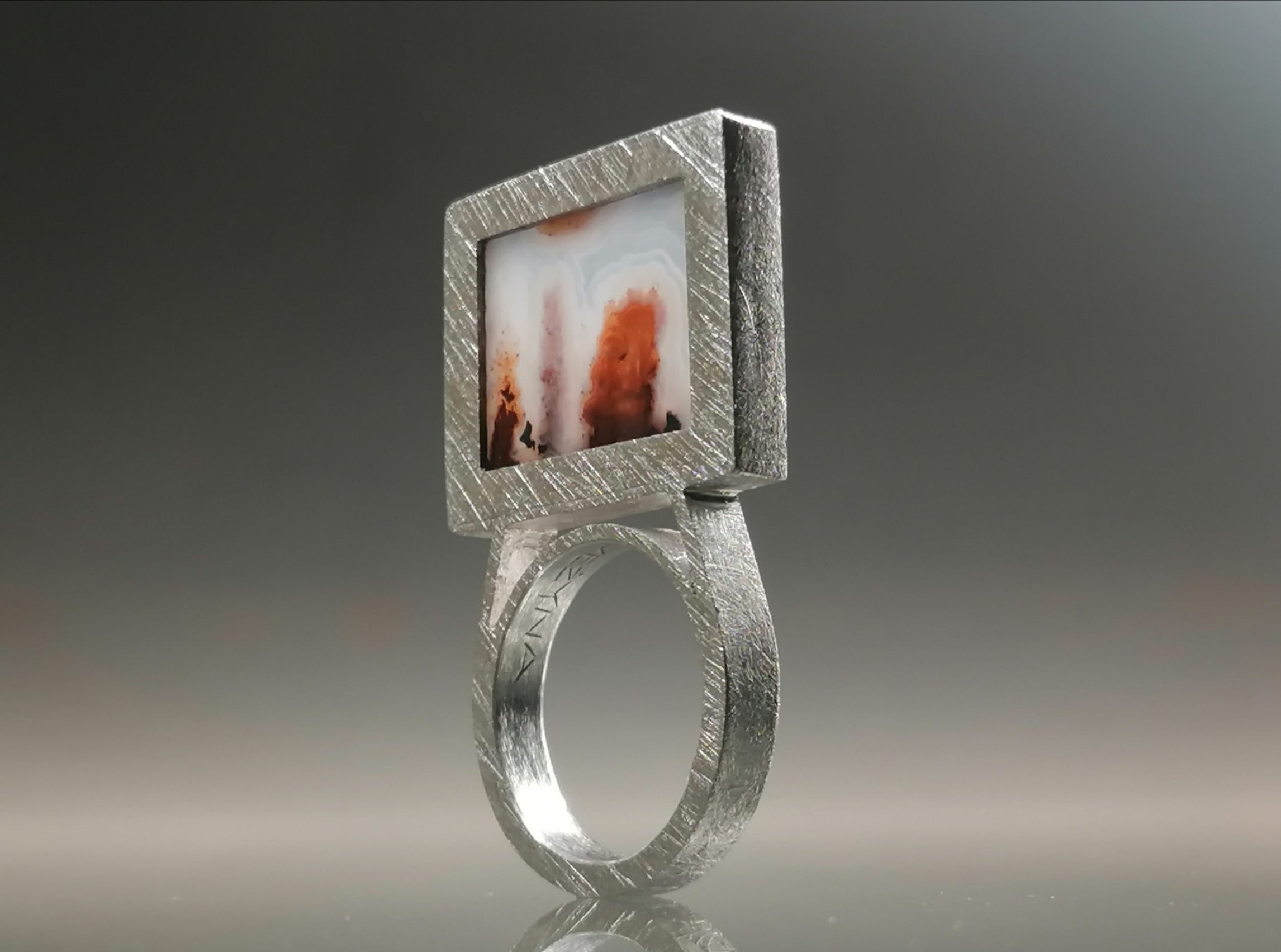 Pierścień srebro / Agat Marokański " EKRAN"