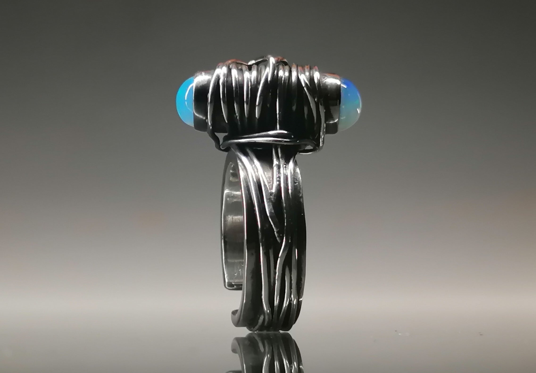 Pierścień srebro / opale