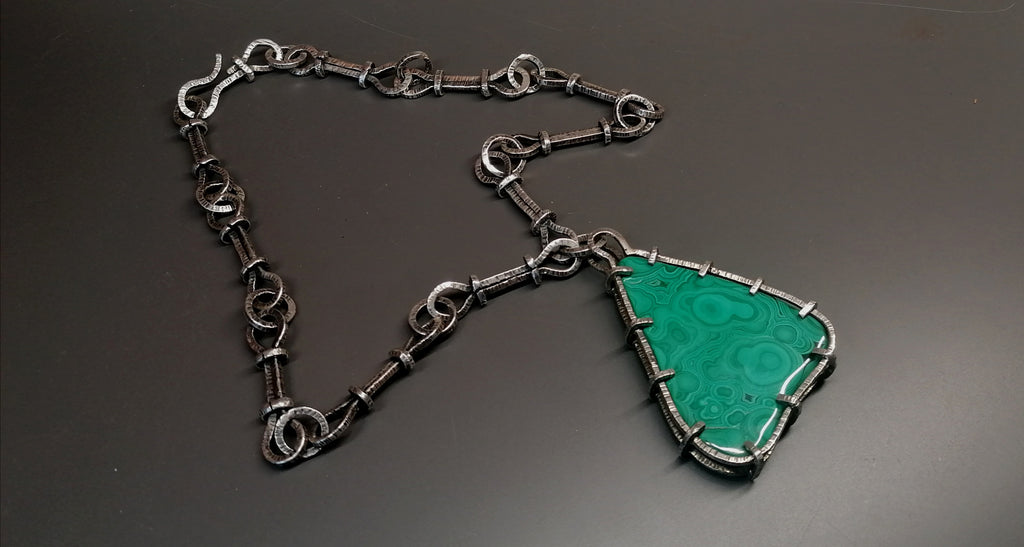 Naszyjnik / srebro- malachit