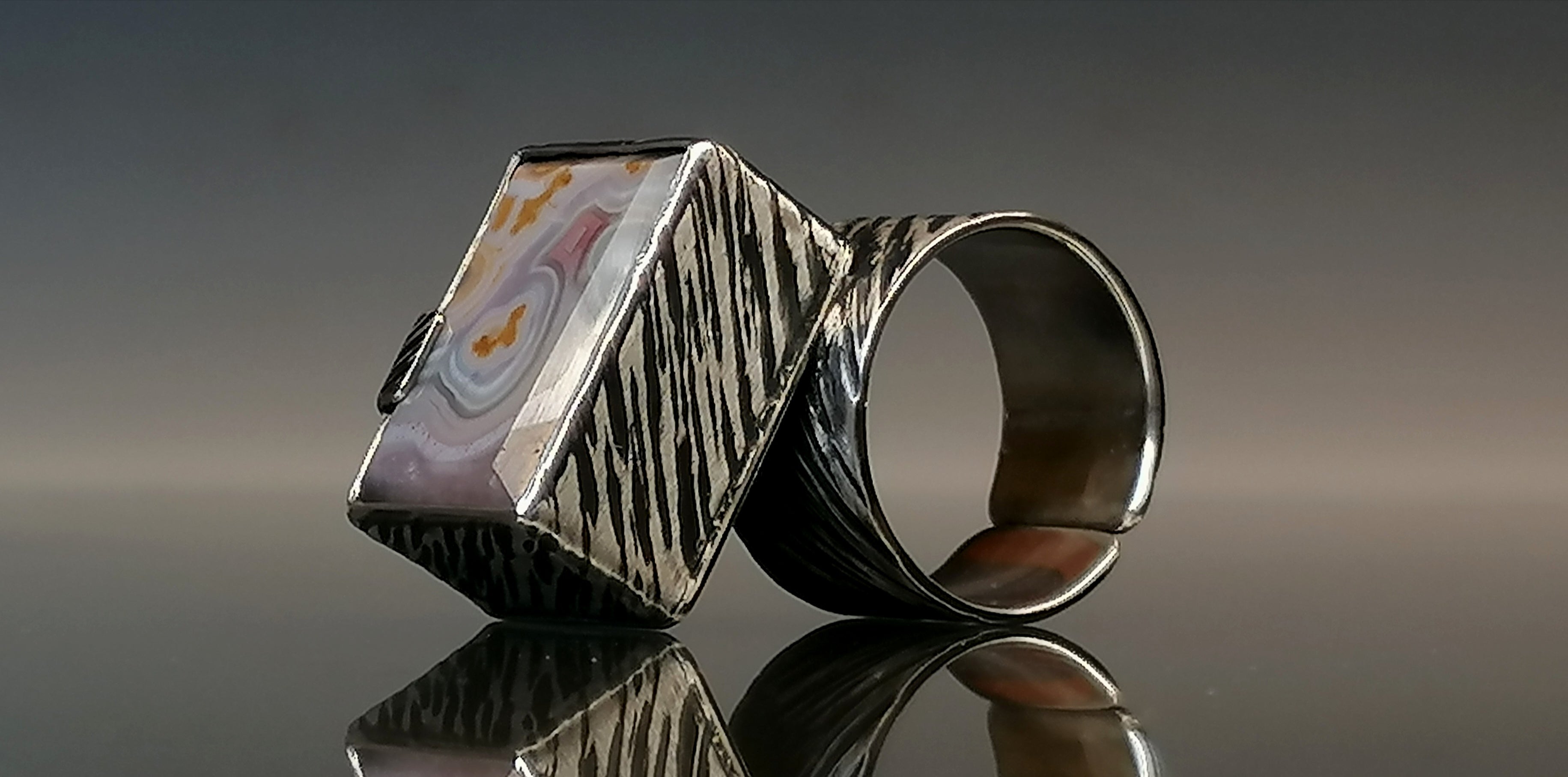 Pierścień/ srebro-Agat Marokański